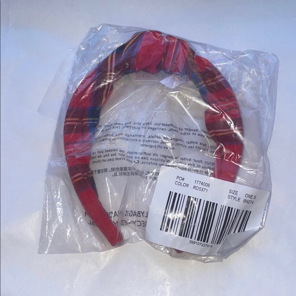 ❤️ NWT J. Crew Red Tartan Headband in Cotton - Picture 5 of 8